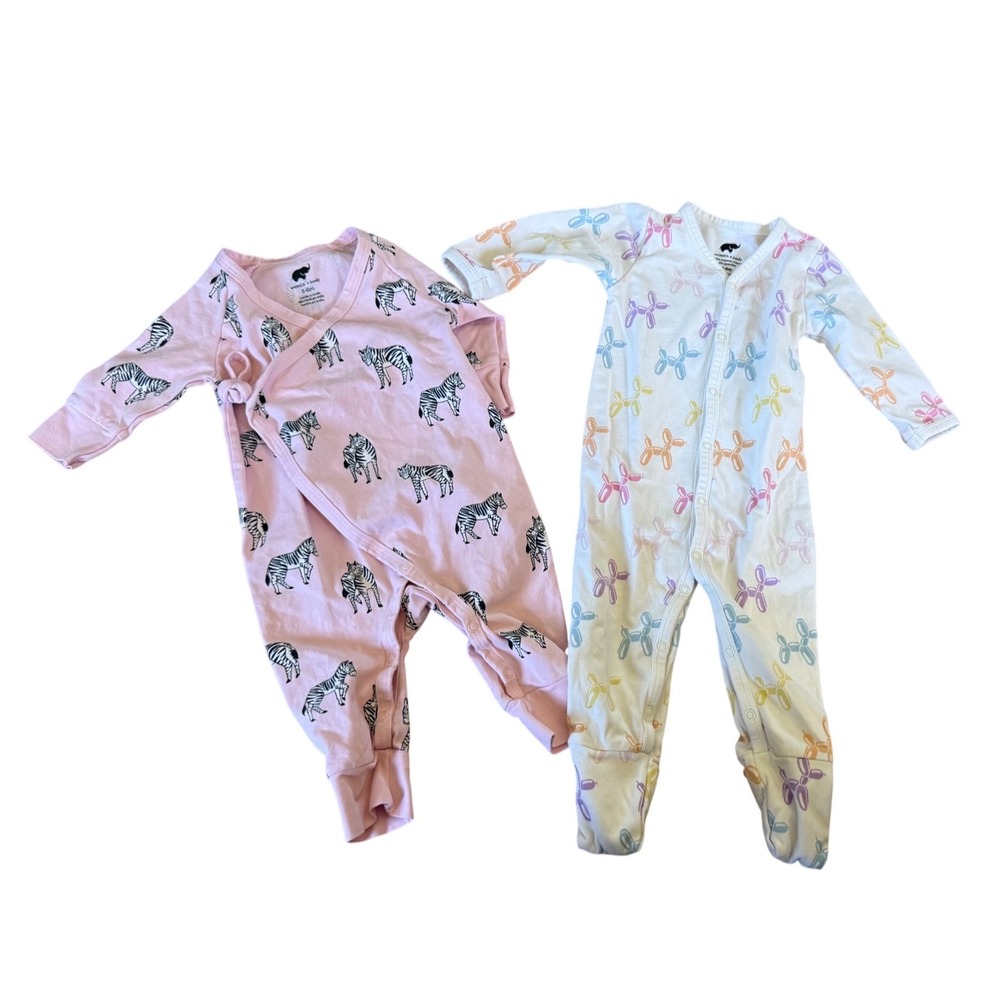 Monica + Andy Baby Sleeper Set 3-6M Organic Cotton Zebra Balloon Dog Pink White